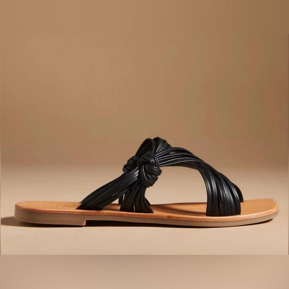 Matisse Anthropologie Mystic Strap Slides Sandals Black Leather Size 8